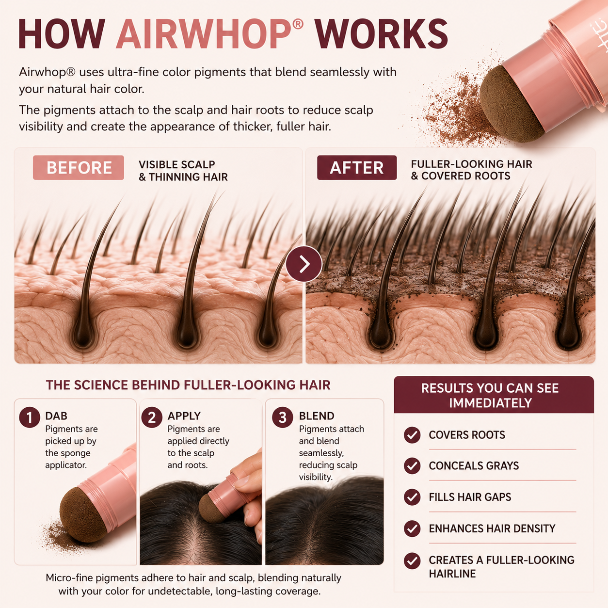 Marvyo® 10-Second Hair Concealer  Cover Grays • Fill Thin Areas • Perfect Your Hairline